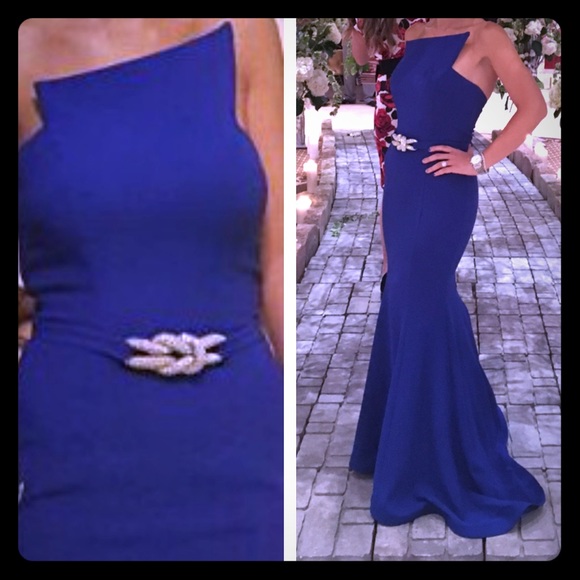 Nicole Bakti Dresses Crystal Royal Blue Belt Sash Shown With Nicole